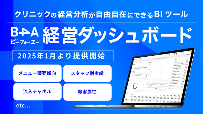 自由診療クリニック特化型のDXツール『B4A（ビーフォーエー）』が、クリニックの経営分析が自由自在にできるBIツール「B4A経営ダッシュボード」をリリース