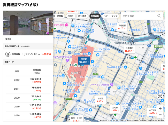 楽待が提供する「賃貸経営マップ」に乗降客数の推移を確認できる機能を追加