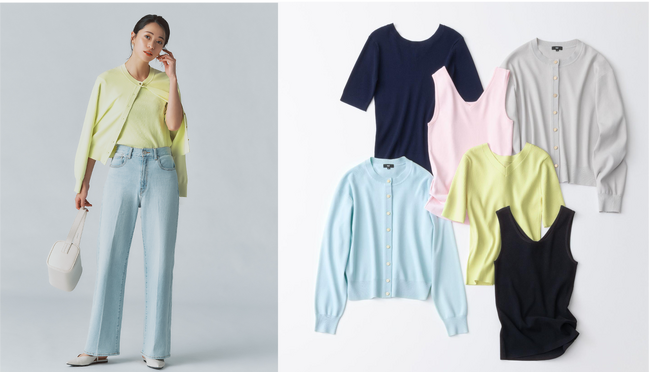 プラステのスタイルアップが叶うと毎年人気の「UVカットニットシリーズ」から、夏まで着まわせる3型を2月3日に発売ピンク・イエロー・ブルーの春らしいパステルカラーが新登場
