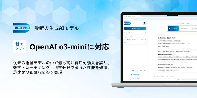 「Third AI 生成AIソリューション」、最新の生成AIモデルo3-miniに対応完了