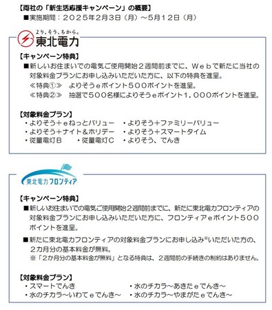 「新生活応援キャンペーン」～早期Ｗｅｂお申し込みで特典を進呈！～