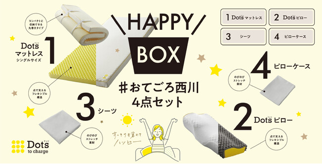 nishikawaからスペシャル寝具4点セット新登場「ドッツ ハッピーボックス ＃おてごろ西川 4点セット」が2月17日(月)から数量限定発売