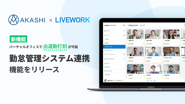 仮想オフィスツール LIVEWORK（ライブワーク） クラウド勤怠管理システム「AKASHI」連携機能（ベータ版）をリリース