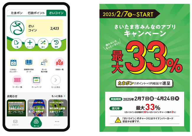 「さいたま市みんなのアプリ」で最大33％の還元キャンペーン開始