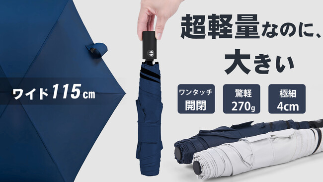 発売開始！【超ワイドに進化】究極の軽さ＆丈夫さを両立。締める時に逆戻りしない自動開閉傘はMakuakeに登場！