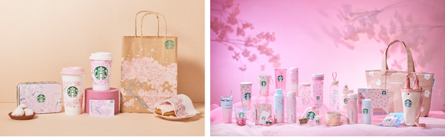今年のスターバックスのSAKURAは、日本画にインスパイアされた桜デザインのカップやショッパーでお迎え陽光を受けて咲く桜をイメージしたデザインの第一弾グッズコレクションも2月15日（土）に発売