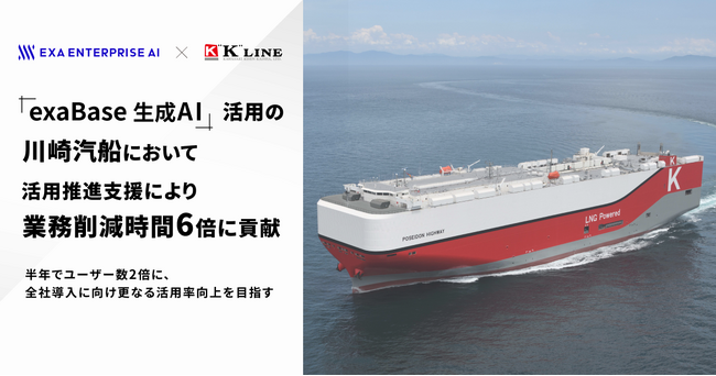 「exaBase 生成AI」活用の川崎汽船において、活用推進支援により業務削減時間6倍に貢献