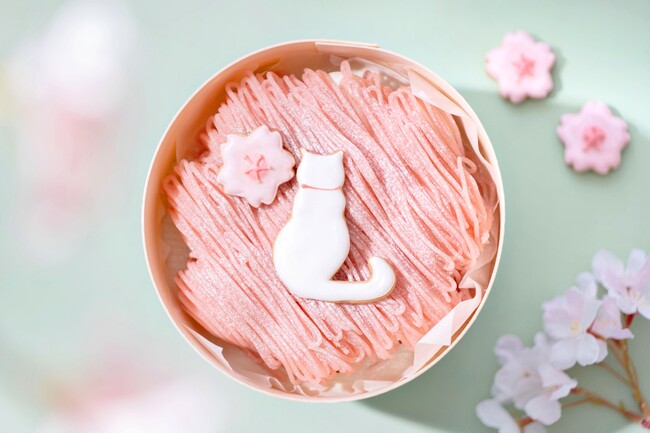 【お花見スイーツ】「ピネード」より、ねこ型のクッキーを添えた『さくらのプチモンブラン（ねこ）』をはじめ、春を華やかに彩る苺と桜をテーマにしたスイーツが新登場！