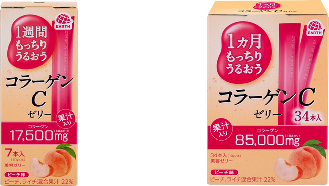 アース製薬から、手軽にコラーゲンを摂取できるスティックタイプの美容ゼリーに新しい味が登場！　『もっちりうるおうコラーゲンCゼリー ピーチ味』を新発売