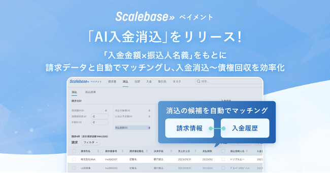 BtoB向け請求・決済システム「Scalebase ペイメント」の新機能「AI入金消込」をリリース