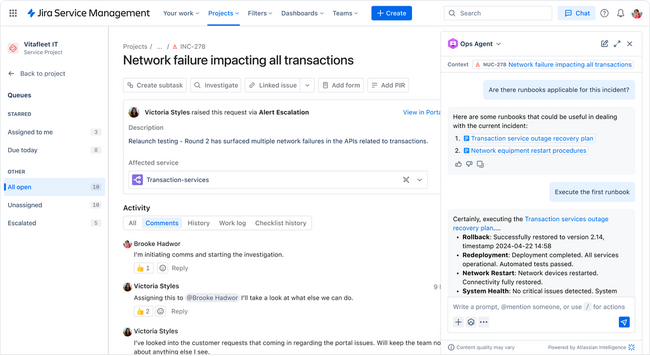 アトラシアン、エンタープライズ向けサービスマネジメントJira Service ManagementにAIエージェントとの統合を追加