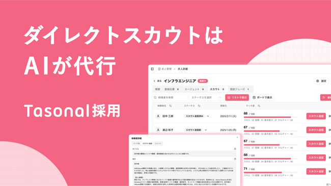 ダイレクトスカウト業務を自動化するAI SaaS「Tasonal 採用」をSAIRAIがリリース/特別キャンペーンを開始
