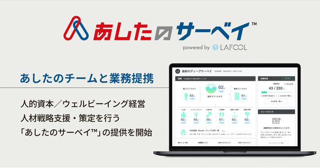 ラフール、あしたのチームと業務提携。人的資本／ウェルビーイング経営や人材戦略支援・策定を行う「あしたのサーベイ(TM)」の提供を開始