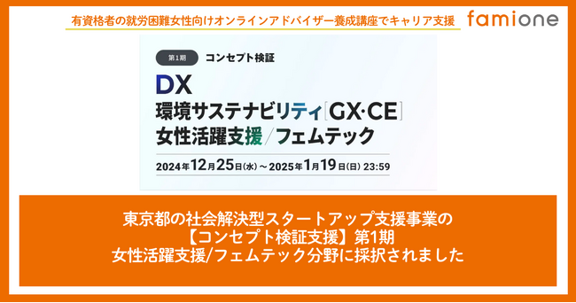 東京都の社会課題解決型スタートアップ支援事業「Tokyo Co-inNovators」の【コンセプト検証支援】第１期女性活躍支援/フェムテック分野に採択されました