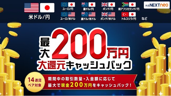 「入金額に応じて最大200万円！大還元キャッシュバックキャンペーン」実施！