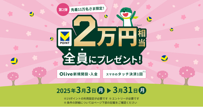 【祝！Olive2周年！】Olive新規開設・入金＆タッチ決済1回以上・ID連携で20,000円相当プレゼントキャンペーンの第2弾が本日より開始！（第2弾：3/3~3/31）