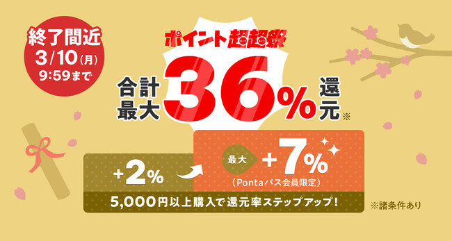 【Pontaパス】au PAY マーケット、ポイント超超祭で最大36%のポイント還元やマルイ周年祭を開催！