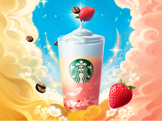 スターバックス初！ミルクコーヒーがストロベリー風味に味が変化する新体験『春空 ミルクコーヒー フラペチーノ(R)』が３月１２日（水）に発売渋谷パルコ店では10日間の『春空ボールパーク』を開催！