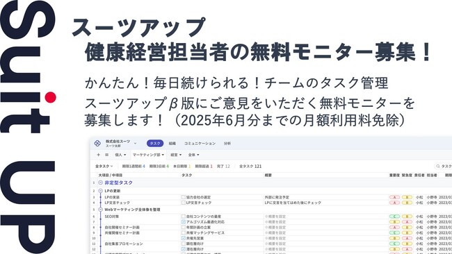 経営支援クラウド「Suit UP」（スーツアップ）、健康経営担当者の無料モニター募集
