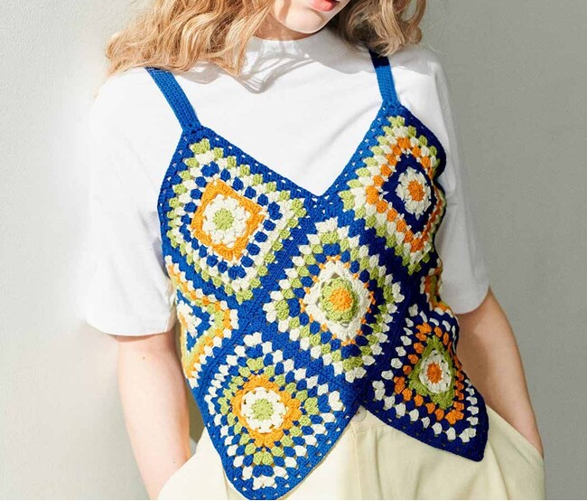 手づくりキットの「クチュリエ」から初心者さんにもおすすめの着映えが叶うオリジナルキット『かぎ針モチーフ編みビスチェ』を新発売