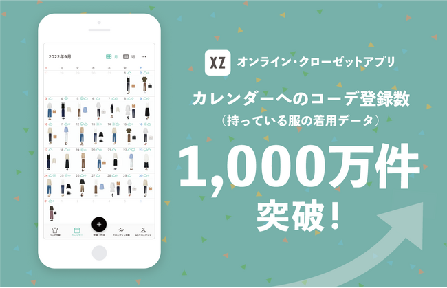 唯一無二の【持っている服の着用データ】を保有・蓄積するオンライン・クローゼットアプリ「XZ（クローゼット）」　カレンダーへの“コーディネート登録数”が1,000万件を突破
