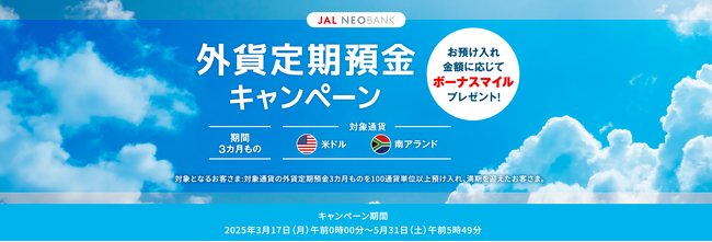 JAL NEOBANK 、「外貨定期預金キャンペーン」を開始