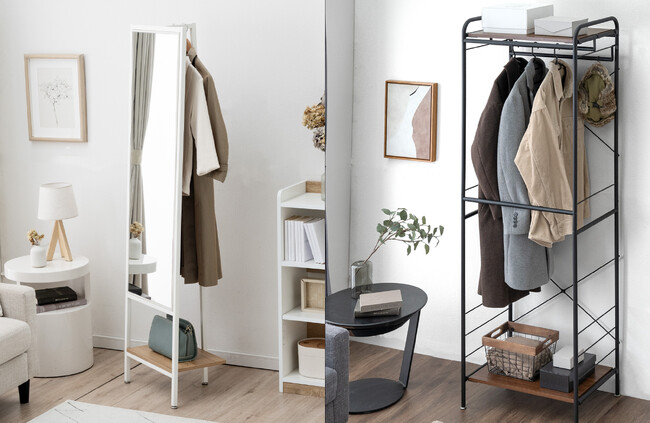 お出かけもお帰りも重宝！ちょい掛けハンガーラックの決定版 省スペースでコンパクトに置ける“ミラー付きハンガーラック”登場