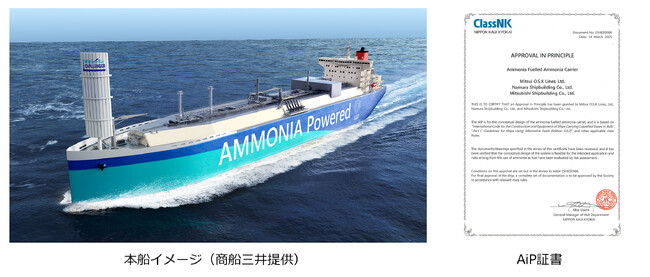 アンモニアを燃料とする大型アンモニア輸送船の設計基本承認（AiP）を船級協会から取得