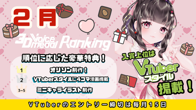 CrossVision、V-tampにおける2月度「ボイスメダル」販売数トップ5のVTuberランキングを発表
