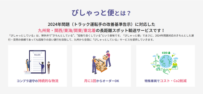 九州発のスポット長距離輸送サービス『ぴしゃっと便』をリリース！福岡県の運送会社　三和ロジコム株式会社