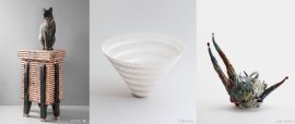 アーティストトークで登壇する工芸作家3名の作品(左から：三宅一樹、青木岳文、西久松友花)