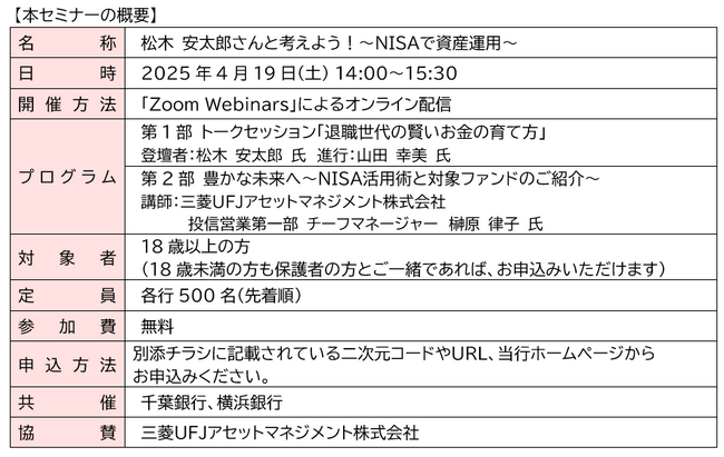 「松木 安太郎さんと考えよう！～ＮＩＳＡで資産運用～」の共催について