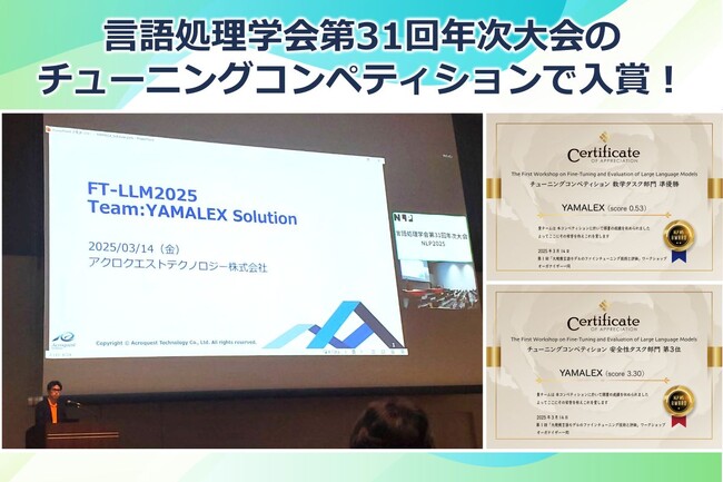 言語処理学会第31回年次大会のチューニングコンペティションの2部門で当社のYAMALEXチームが入賞しました！