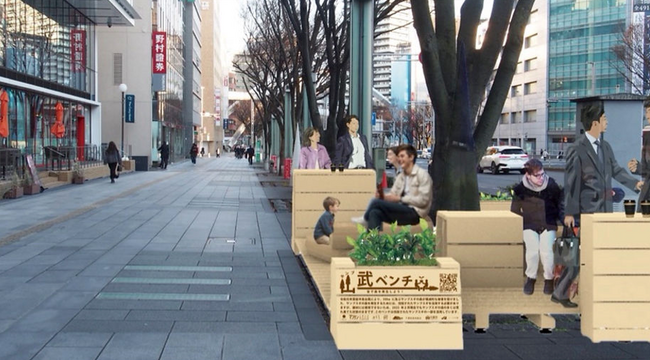 千葉大学工学部建築学コースの学生が中央公園プロムナードに山武ベンチ・パークレットを設置～歩きたくなるまちづくりの実践研究～