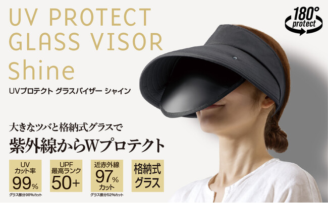 【新商品】今年は＼目も！／やかない！大きなツバと格納式グラスで紫外線からWプロテクト！『UVプロテクト グラスバイザー シャイン』新発売