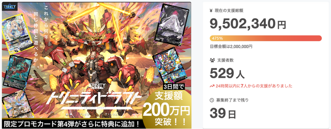 新作カードゲーム『トリニティドラフト』クラウドファンディング支援額900万円を突破!