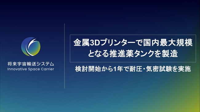 将来宇宙輸送システム株式会社、金属3Dプリンターで国内最大規模となる推進薬タンクを製造。検討開始から1年で耐圧・気密試験を実施