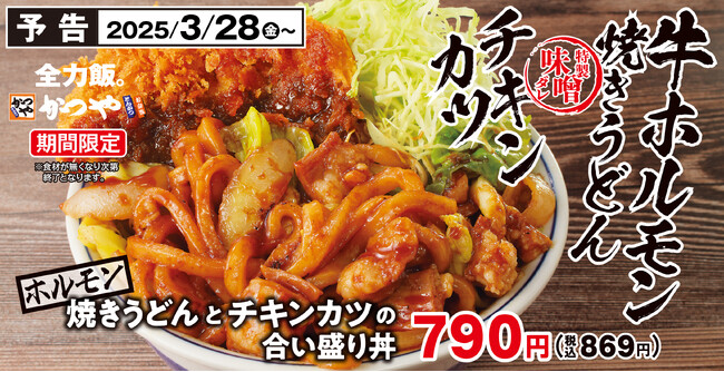 【炭水化物2階建て】新年度も全力飯。「ホルモン焼きうどんとチキンカツの合い盛り」かつやに新登場！