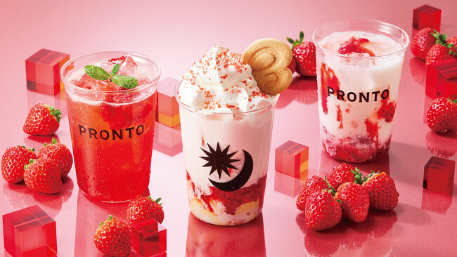 【季節限定】プロントにいちごの新作ドリンク２品が登場！Pラテ「つぶつぶいちごパフェラテ」＆「つぶつぶいちごのアールグレイティーソーダ」を発売