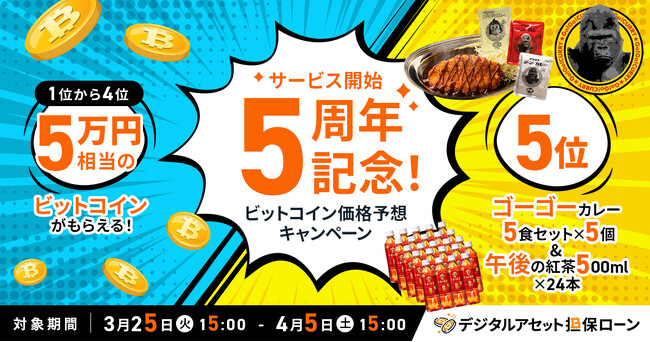 Fintertech、「デジタルアセット担保ローン」のサービス開始5周年を記念して「上位5名に特典をプレゼント！ビットコイン価格予想キャンペーン」を開催！