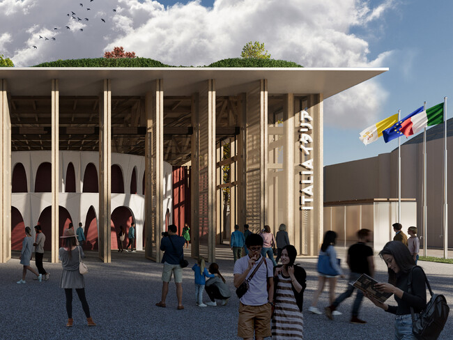 ALCANTARA(R)がEXPO 2025 大阪・関西万博でイタリアパビリオン内の空間を日本の暖簾（のれん）から着想を得たカーテンで演出