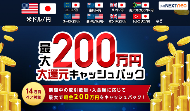 「入金額に応じて最大200万円！大還元キャッシュバックキャンペーン」実施！