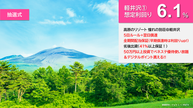 『らくたま20号（軽井沢１.）』明日（3/28）より募集スタート！「全期間配当保証」「翌日償還」「優先劣後システム」を採用した高機能ファンドにより、資金効率最大化と投資安定性の向上を目指します。