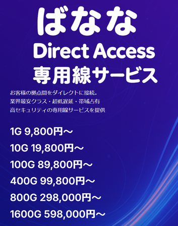 （株）ナツメグ・ネットワークスにて、新しく格安専用線「ばなな DirectAccess」を提供開始。