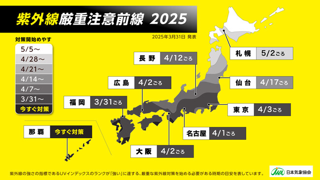 日本気象協会「紫外線 厳重注意前線2025」を発表