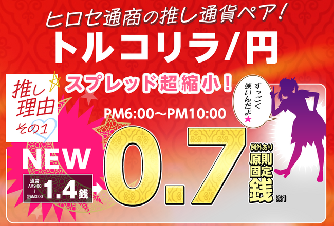 ヒロセ通商：LION FXにおけるトルコリラ/円スプレッド縮小のお知らせ