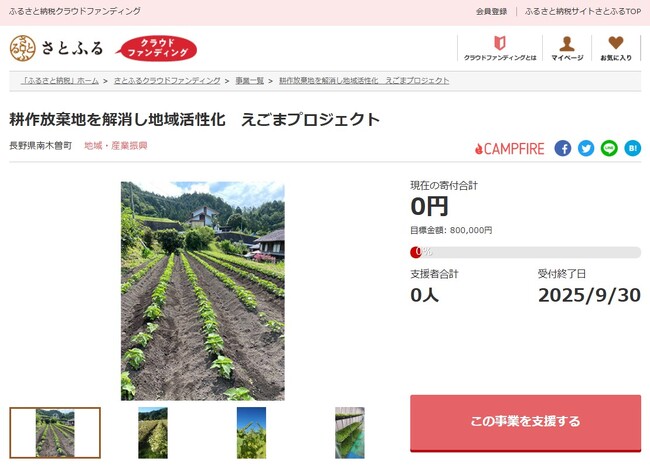 長野県南木曽町とさとふる、耕作放棄地を活用した「えごま」栽培の拡大と、新たな町の特産品創出のため寄付受け付けを開始