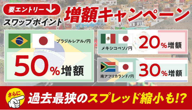 高金利3兄弟！スワップ爆増＆スプレッド縮小キャンペーンのお知らせ