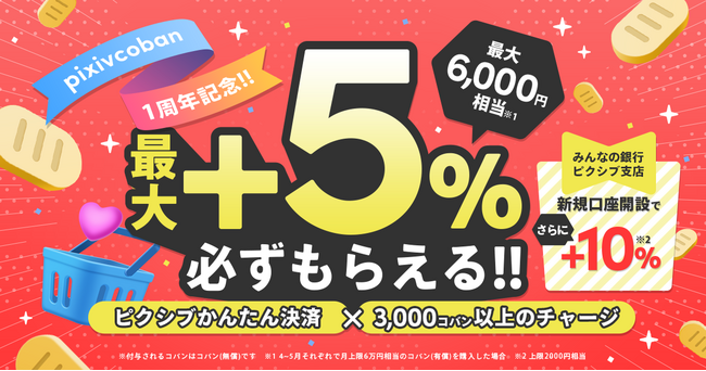 プリペイド式電子マネー「pixivcoban」がリリースから1周年！1年間で累計利用ユーザーが6万人を突破。ピクシブかんたん決済ボーナスコバンキャンペーンも実施！