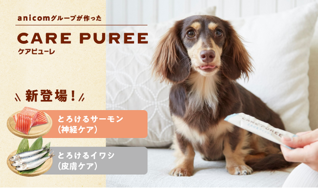 アニコムの愛犬・愛猫用おやつ「CARE PUREE」にサーモン味（神経ケア）・イワシ味（皮膚ケア）が新登場！